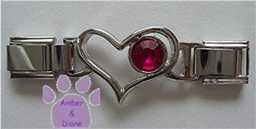 Birthstone Heart Italian Charm Connector Garnet-Red for January