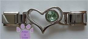 Birthstone Heart Italian Charm Connector Peridot-Green August