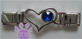 Birthstone Heart Italian Charm Connector Sapphire-Blue September