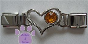 Birthstone Heart Italian Charm Connector Topaz-Yellow for November