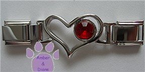 Birthstone Heart Italian Charm Connector Ruby-Red for July