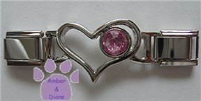 Birthstone Heart Italian Charm Connector Tourmaline-Pink October
