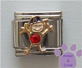 Boy July Birthstone Italian Charm with Ruby Crystal