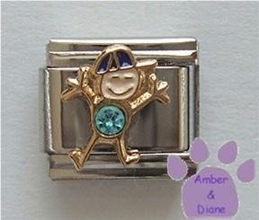 Boy March Birthstone Italian Charm with Aquamarine Crystal