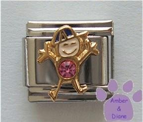 Boy October Birthstone Italian Charm with PinkTourmaline Crystal
