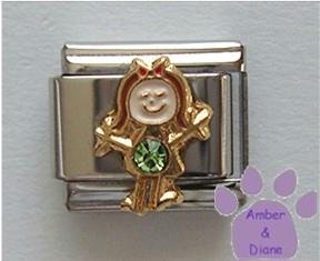 Girl August Birthstone Italian Charm with Peridot Crystal