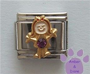 Girl February Birthstone Italian Charm with Amethyst Crystal