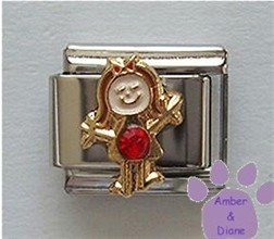 Girl July Birthstone Italian Charm with Ruby Crystal