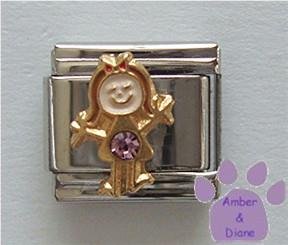 Girl June Birthstone Italian Charm with Alexandrite Crystal