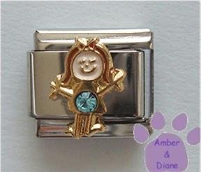 Girl March Birthstone Italian Charm with Aquamarine Crystal