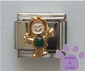 Girl May Birthstone Italian Charm with Emerald Crystal