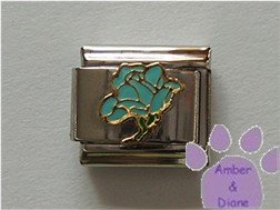 Open Rose Birthstone Italian Charm Aquamarine-blue for March