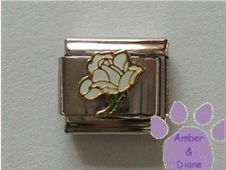 Open Rose Birthstone Italian Charm Diamond-White for April