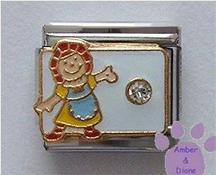 April Birthstone RAG DOLL Italian Charm with Diamond Crystal