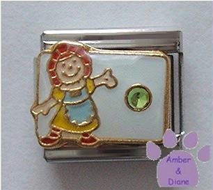 August Birthstone RAG DOLL Italian Charm with Peridot Crystal