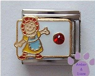 January Birthstone RAG DOLL Italian Charm with Garnet Crystal