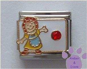 July Birthstone RAG DOLL Italian Charm with Ruby Crystal