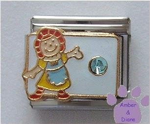 March Birthstone RAG DOLL Italian Charm with Aquamarine Crystal