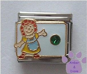 May Birthstone RAG DOLL Italian Charm with Emerald Crystal