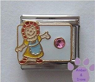 October Birthstone RAG DOLL Italian Charm Pk Tourmaline Crystal