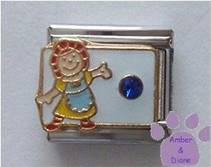 September Birthstone RAG DOLL Italian Charm Sapphire Crystal