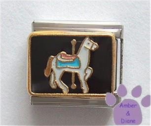White Carousel Horse Italian Charm on black background
