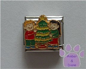 Boy and Girl Decorating a Christmas Tree Italian Charm