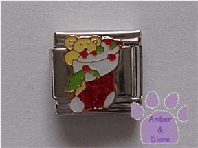 Teddy Bear in a Christmas Stocking Italian Charm