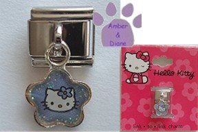 Hello Kitty Dangle Italian Charm Kitty blue glitter - flower