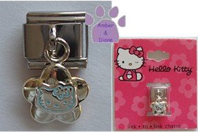 Hello Kitty Dangle Italian Charm Kitty blue outline - flower