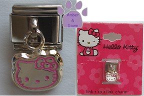 Hello Kitty Dangle Italian Charm Kitty in pink outline
