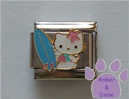 Hello Kitty in a Blue Swimsuit Italian Charm with her surfboard
