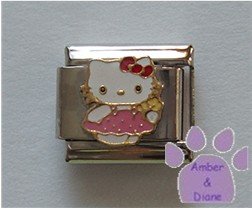 Hello Kitty in a Pink Dress Italian Charm ready for a party