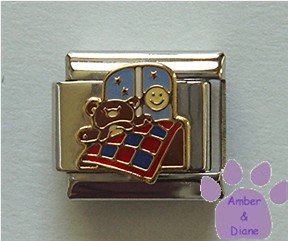 Bedtime Bear with Blanket Italian Charm Moon and Stars in Window