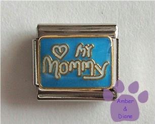 Love (heart) My Mommy Italian Charm on Blue Enamel