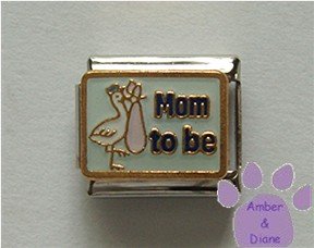 Mom to be Italian Charm with a Stork Carrying a Blanket Bundle
