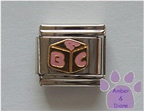 Pink and Gold Baby Building Block Italian Charm