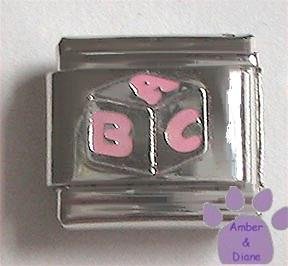 Pink and Silver Baby Building Block Italian Charm