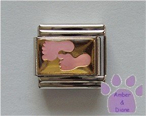 Pink Baby Feet Italian Charm on gold tone