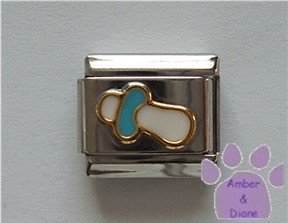 White and Blue Baby Soother Italian Charm Pacifier