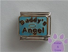Daddy's Angel Italian Charm on blue with halo