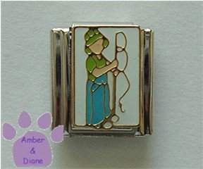 Little Boy Fisherman Italian Charm with Fishing Pole on white