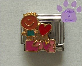 LOVE Child Italian Charm with small child holding big red heart