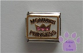 MOMMY'S PRINCESS Italian Charm with pink crystals in a crown black letters