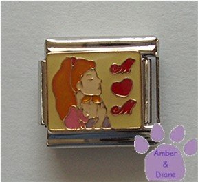 Mother Hugging Her Child Italian Charm on light yellow enamel