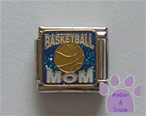 BASKETBALL MOM Italian Charm on blue glitter