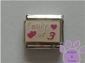 Family of 3 Italian Charm on white with 3 pink hearts