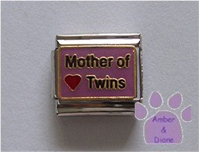 Mother of Twins Italian Charm on mauve with a red heart