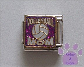 VOLLEYBALL MOM Italian Charm on purple glitter