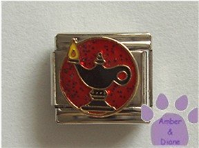 Aladdin Lamp Italian Charm genie's lamp on red glitter